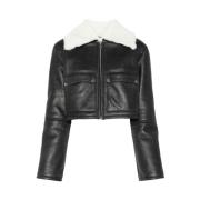 Dolce & Gabbana Svart Läder Shearling Jacka Black, Dam