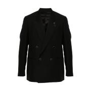 Lardini Svart Ullblandning Jacka Peak Revers Black, Herr