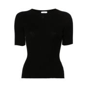 Courrèges Svart Ribbstickad Mock Neck Tröja Black, Dam