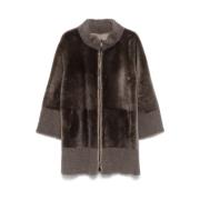 Suprema Shearling Dragkedja Jacka med Ståkrage Gray, Dam