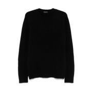 Roberto Collina Svart Ribbstickad Crew Neck Tröja Black, Herr