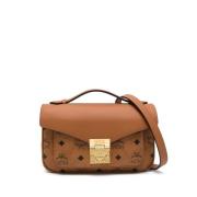 MCM Cognac Brun Axelväska med Push-Lock Brown, Dam