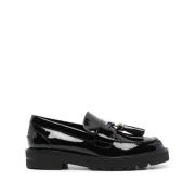 Stuart Weitzman Svarta Läderpenny Slot Slip-On Skor Black, Dam