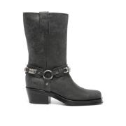 IRO Svart Läder Mid-Calf Blockklack Skor Black, Dam