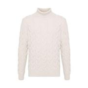 La Fileria Ecru Kabelstickad Rullkrage Sweater White, Herr