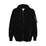 Sacai Svart Panelhoodie med Dragkedjeficka Black, Herr