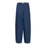 InWear Mörkblå Denim Wide Leg Byxor Blue, Dam