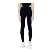 Guess Svarta Bomullsblandade Leggings Elastiskt Midjeband Black, Dam