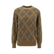 Burberry Raglanstickad tröja med rutmönster Brown, Dam