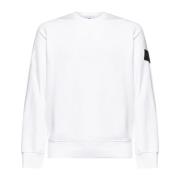 Stone Island Vit Ribbstickad Tröja med Badge White, Herr