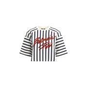 Balmain Randig bomullst-shirt med monogram Multicolor, Dam