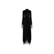 Roberto Cavalli Fringed Maxi Klänning med Punkt Krage Black, Dam