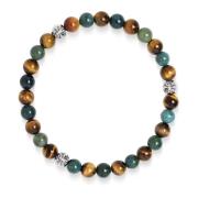 Nialaya 6mm Tiger Eye and Aquatic Agate Bracelet with Silver Balls Gra...