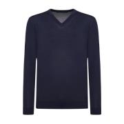 Kiton Navy Blue Wool V-Neck Pullover Blue, Herr