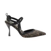 Fendi Geometrisk Häl Slingback Pumps med Monogram Black, Dam