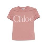 Chloé Sammet Logo T-shirt Lätt Bomull Pink, Dam