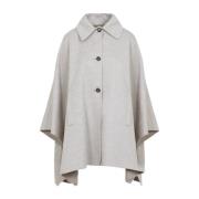 Max Mara Lång Logo Cape i Alpackaull Gray, Dam