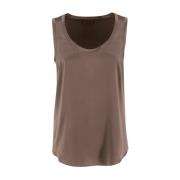 Brunello Cucinelli Silkesatin Top med Raffinerade Linjer Brown, Dam