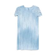 Ermanno Scervino Blå Blommig Spets Kortärmad Klänning Blue, Dam