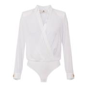 Elisabetta Franchi Georgette skjorta med draperad framsida White, Dam