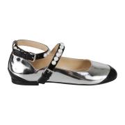 Mach & Mach Silver Ballerinas Elegant Patent Finish Gray, Dam