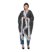 Pinko Omvändbar fransig poncho Black, Dam