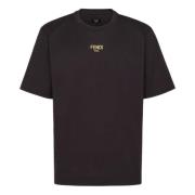 Fendi Svart Crew Neck T-shirt med Guldglitter Black, Herr