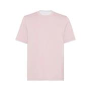 Brunello Cucinelli Dubbellager bomull T-shirt i ljusrosa/grå Pink, Her...