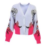 Cesare Gaspari Broderad Blommig Kontrast Cardigan Multicolor, Dam