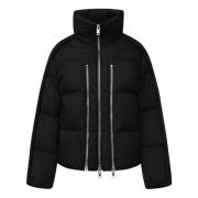 Moncler Svart Vadderad Nylonjacka med Logotyp Black, Dam