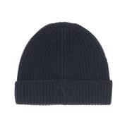 Valentino Garavani Räfflad ull beanie hatt med VLogo Black, Herr