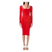 Andrea Adamo Röd Sculpting Jersey Midi Klänning Red, Dam