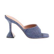 Amina Muaddi Geometriska Denim Läder Sandaler Blue, Dam