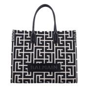 Balmain Svart/elfenben Handväska med Monogram Tote Black, Dam