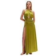 Patbo Metallic Halterneck Maxi Klänning med sidoslits Green, Dam