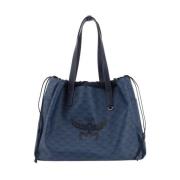 MCM Ikonisk Monogram Dragsko Tote Väska Blue, Herr