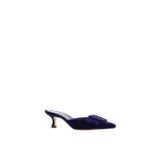 Manolo Blahnik Sammet Almond Toe Pumps med spänne Purple, Dam