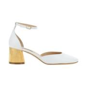 Casadei Chunky Heel Kalvskinnspumps med Ankelrem White, Dam