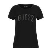 Guess Svart Logotyp Bomull T-shirt Black, Dam