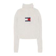 Tommy Hilfiger Melange Turtleneck Flag Sweater White, Dam