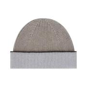 Ermenegildo Zegna Räfflad Cashmere Beanie Mössa med Uppvikt kant Gray,...