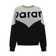 Isabel Marant Étoile Sammet Monogram Sweatshirt med Ribbade Detaljer G...