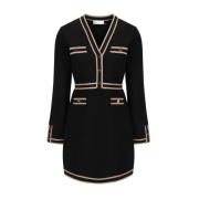 Tory Burch Kontrasterande Welt Fickor V-ringad Klänning Black, Dam