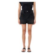 Isabel Marant Étoile Svarta Denimshorts Med Fransad Kant Black, Dam