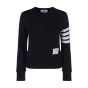 Thom Browne Kontrast Logo Sweatshirt med Ribbad Crew Blue, Dam