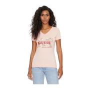 Guess Blommig Stretch T-shirt Pink, Dam