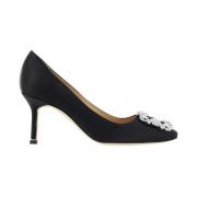 Manolo Blahnik Kristallspänne Sidensatinpumps Black, Dam