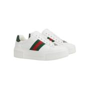 Gucci Vita Lädersneakers med Grön och Röd Webband White, Dam