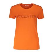 Patrizia Pepe Orange T-shirt med korta ärmar och rhinestone-logotyp Or...