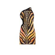 Roberto Cavalli Zebra One-Shoulder Mini Klänning Multicolor, Dam